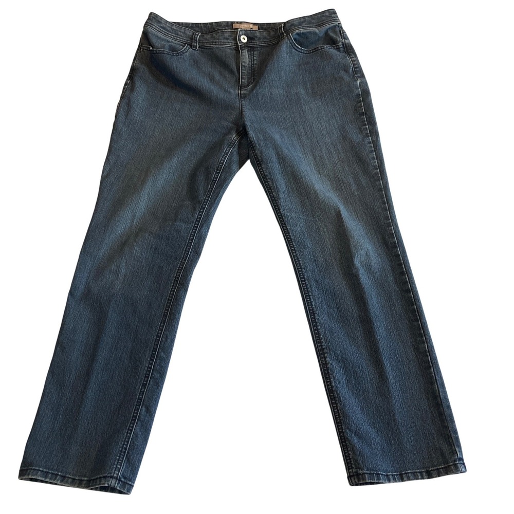 Chicos Women 2 Short Dark Wash Straight Leg Jeans Rhinestone Back Pocket 34x27